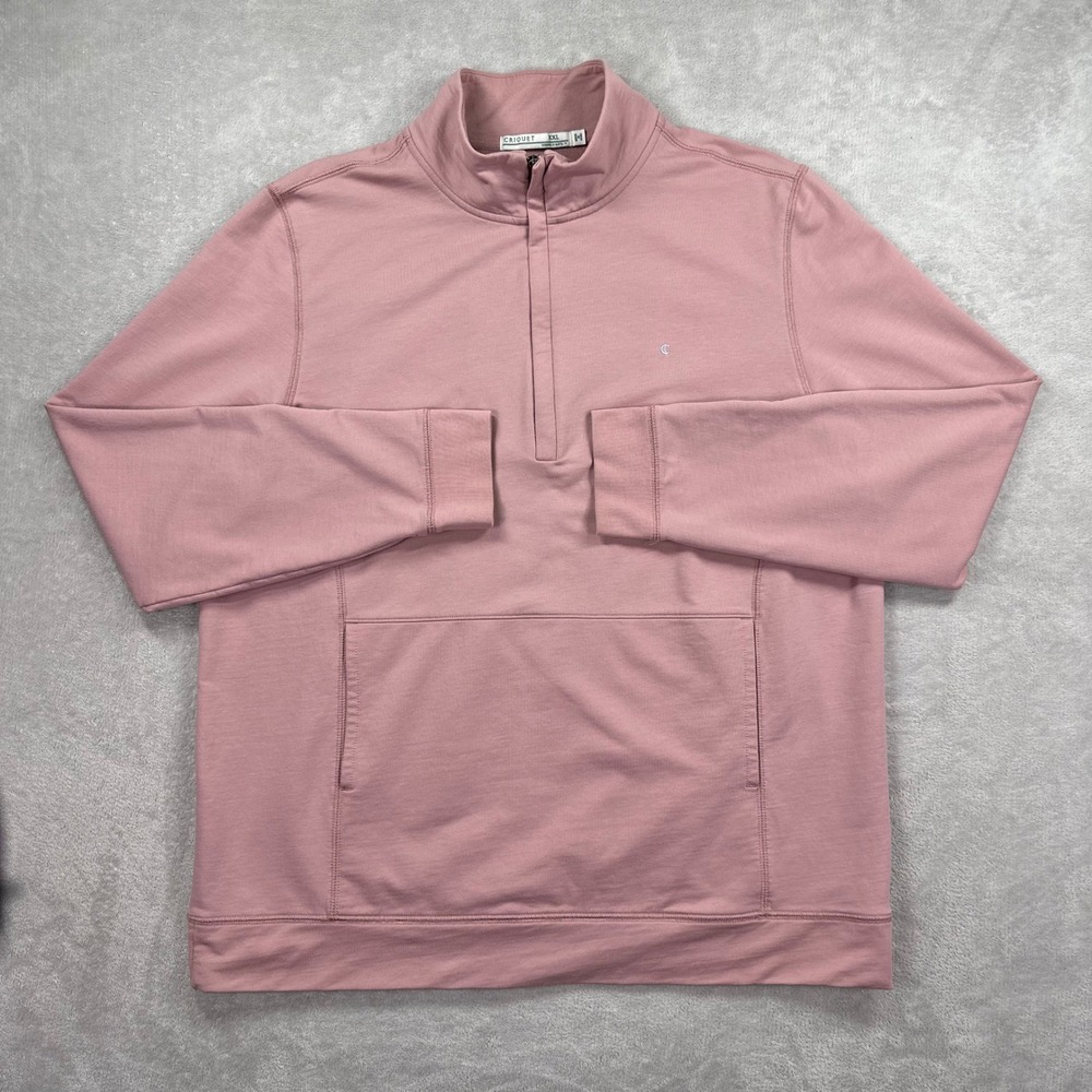 Criquet Pullover Mens XXL Pink Quarter-Zip Kangaroo Pocket Logo Long Sleeve Mock